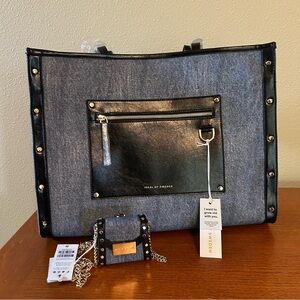 NWT Ideal Of Sweden Daria Shopper Bag Denim Large Tote Bag‎ with AirPod case